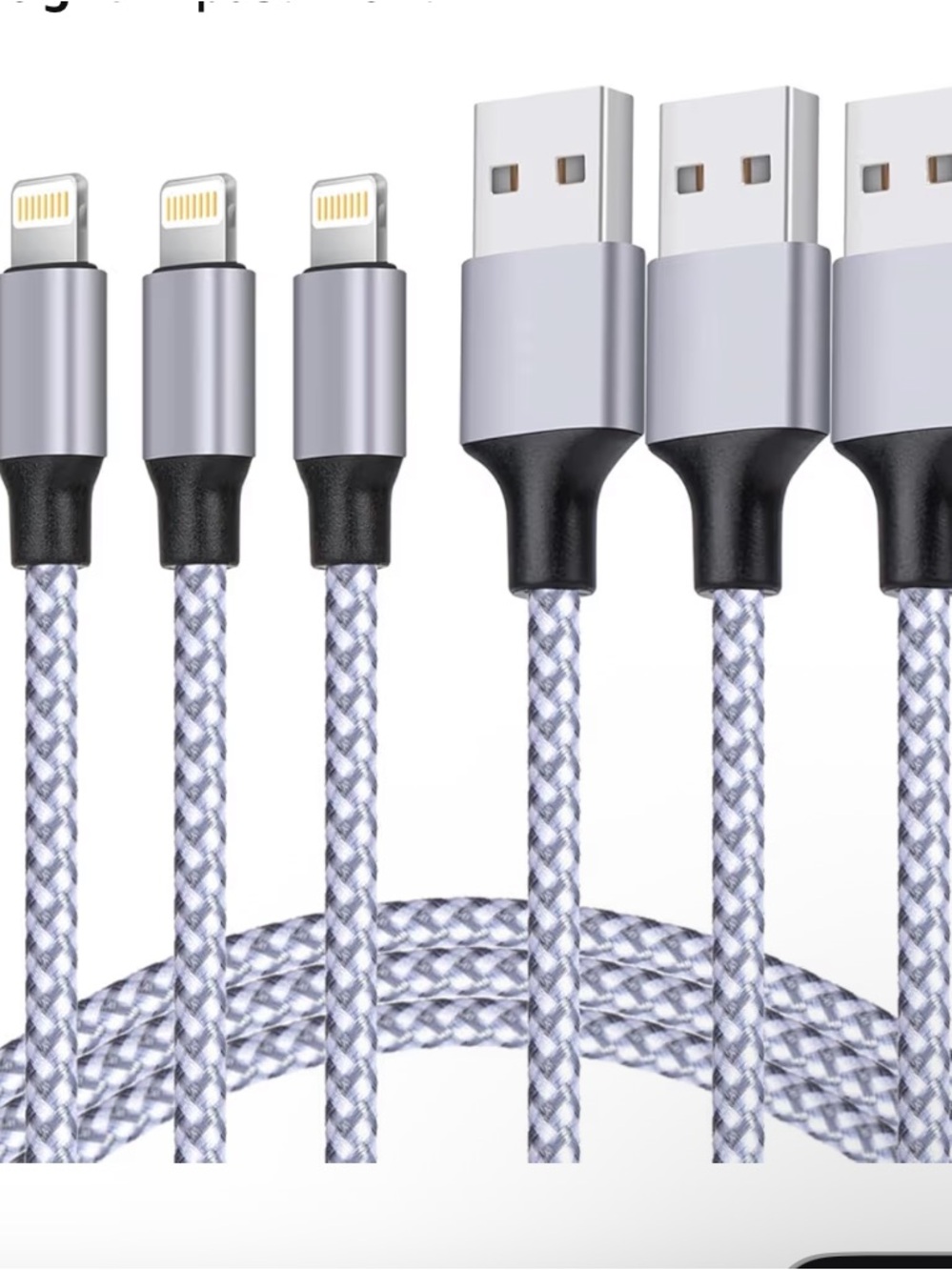 Taka 3-Pack Nylon Braided Lightning Cables in Silver and Black